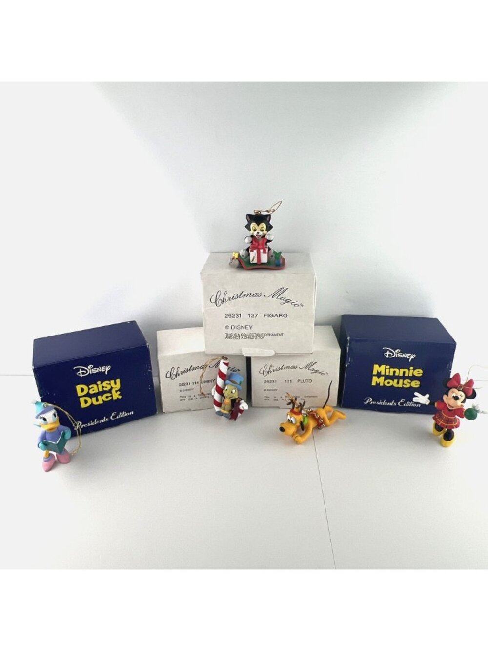 Disney Grolier Christmas Magic & Presidents Ornaments Minnie Daisy Jiminy Pluto
